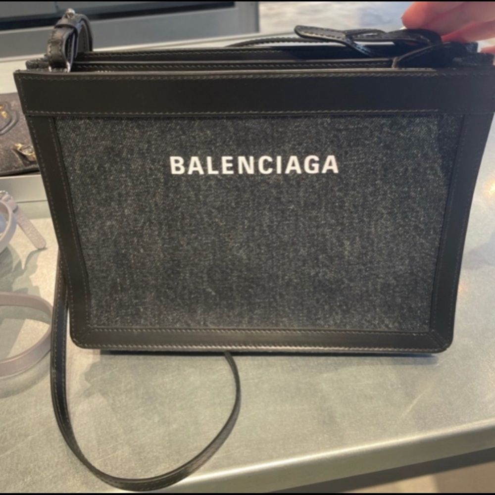 Balenciaga denim fabric & satin calf crossbody shoulder bag - Picture 2 of 7